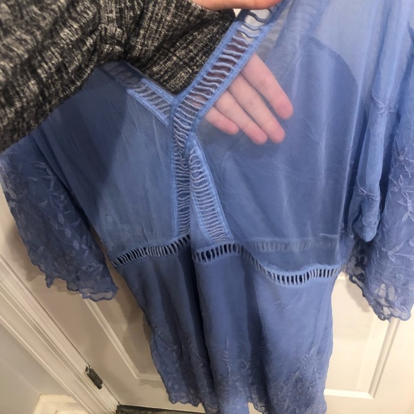 Boohoo Blue Sheer & Lace Dress Cocktail Party Photoshoot Baby Shower - Picture 9 of 11